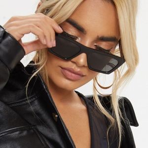 Black straight edge retro sunglasses